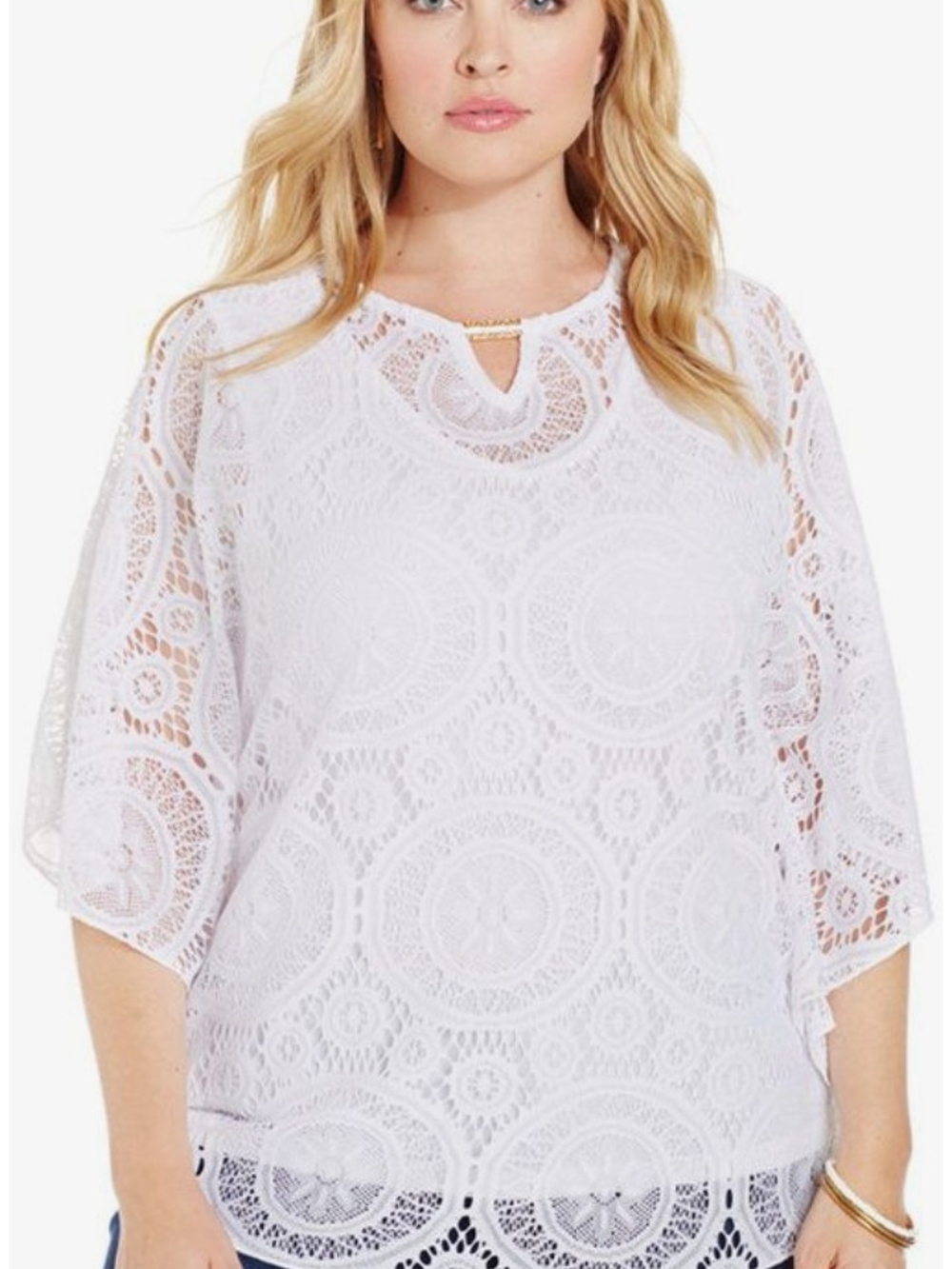 JM Collection White Lace Poncho